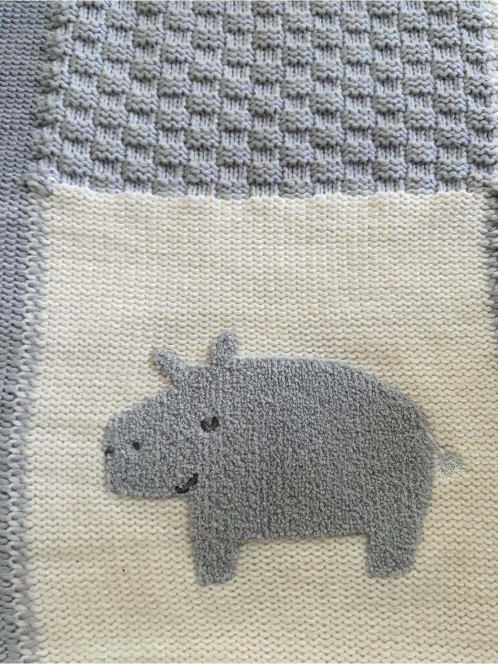 Pottery Barn Kids Hippo Heirloom Sherpa-Backed Patchwork Knit Baby Blanket 30x40 - Picture 3 of 9